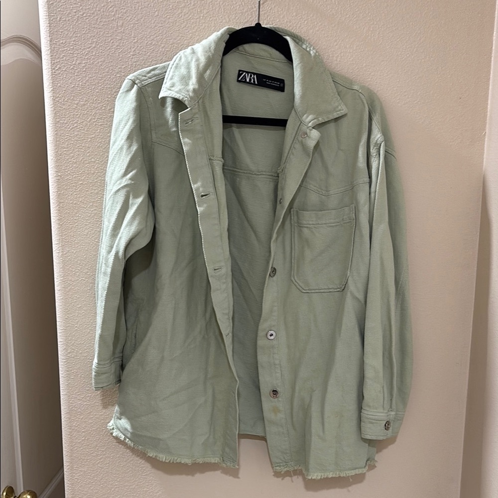 Zara Green Lightweight Shirt Jacket